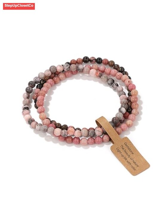 Jewelry - 3 PCS Healing Crystal Stretch Bracelets Set Natural Stone Beaded for Women